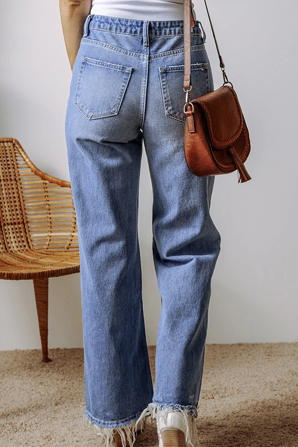 Distressed Straight Leg Jeans with Pockets - Image 3