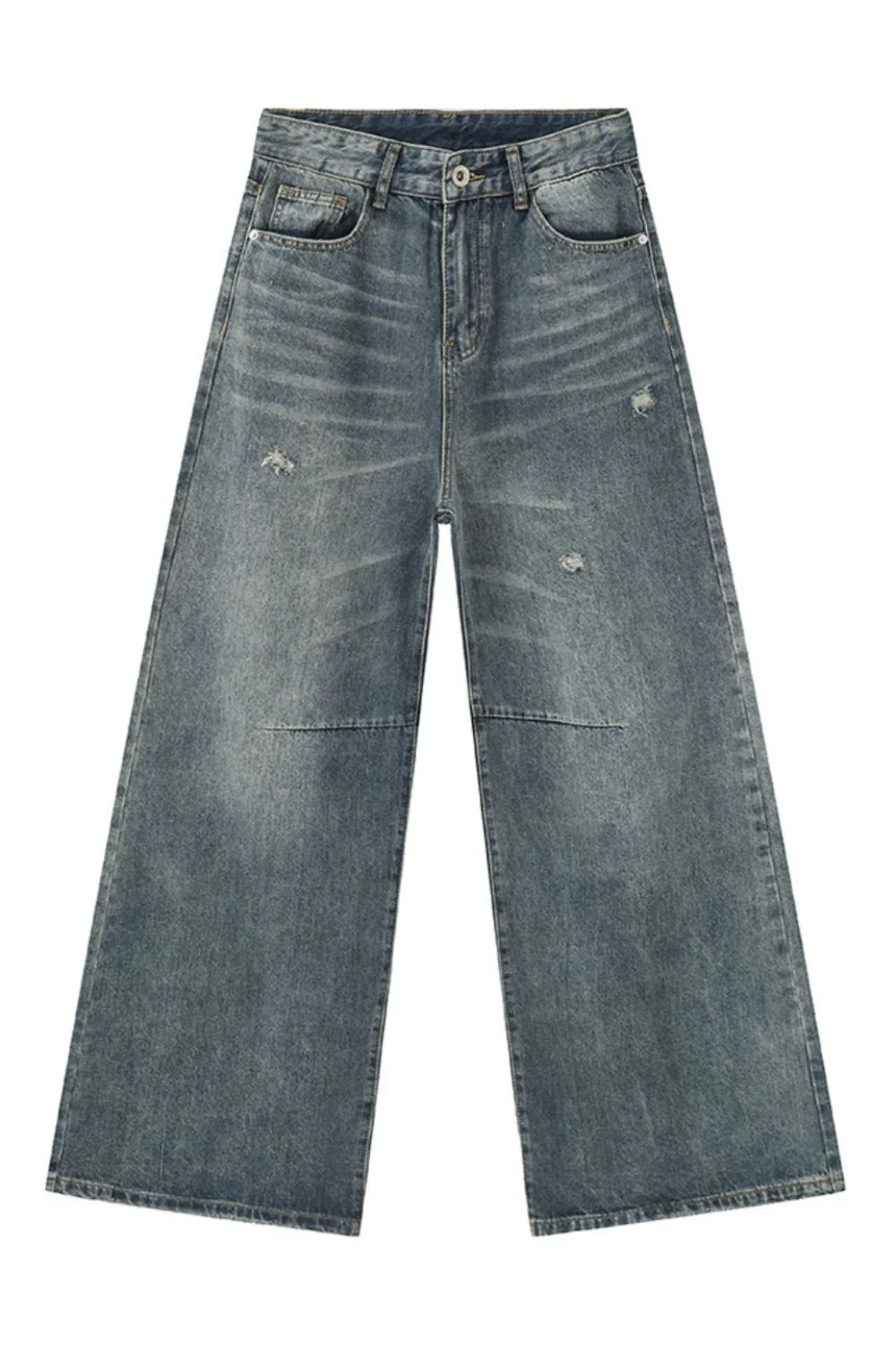 Distressed Wide Leg Men's Jeans with Pockets - Image 5