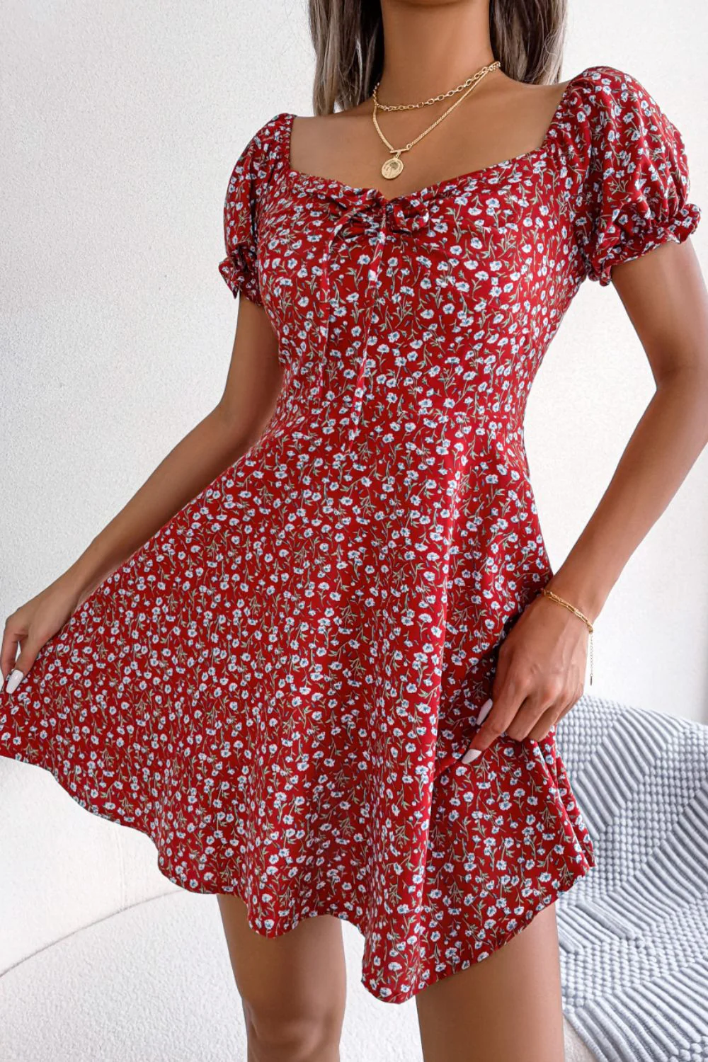 Ditsy Floral Drawstring A-Line Dress - Image 10