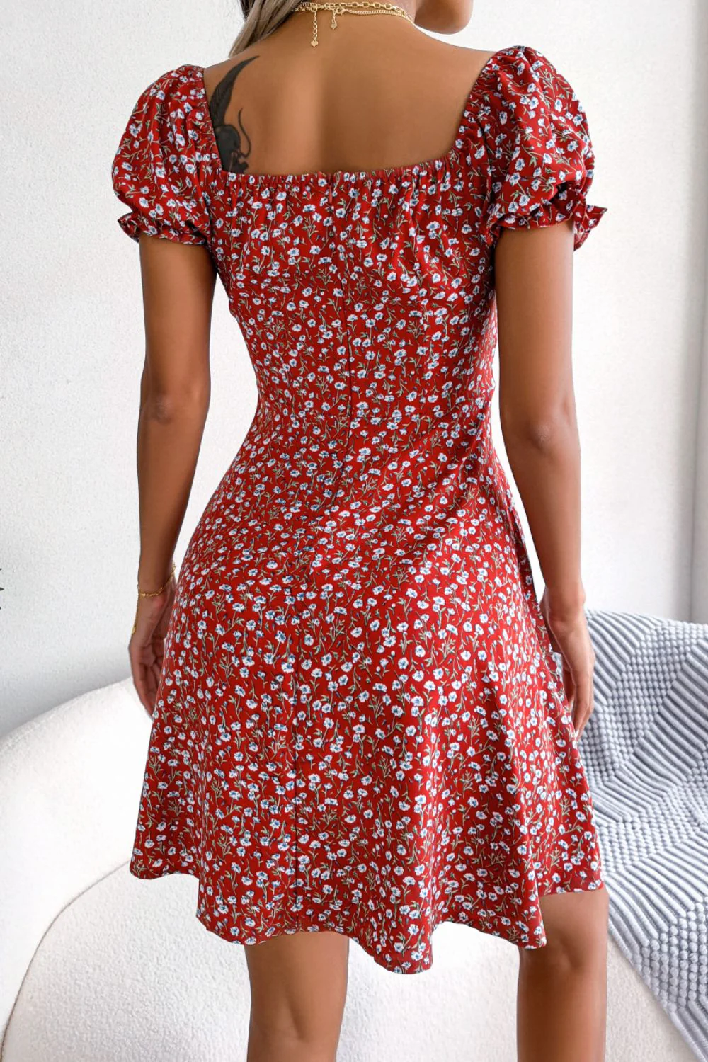 Ditsy Floral Drawstring A-Line Dress - Image 12