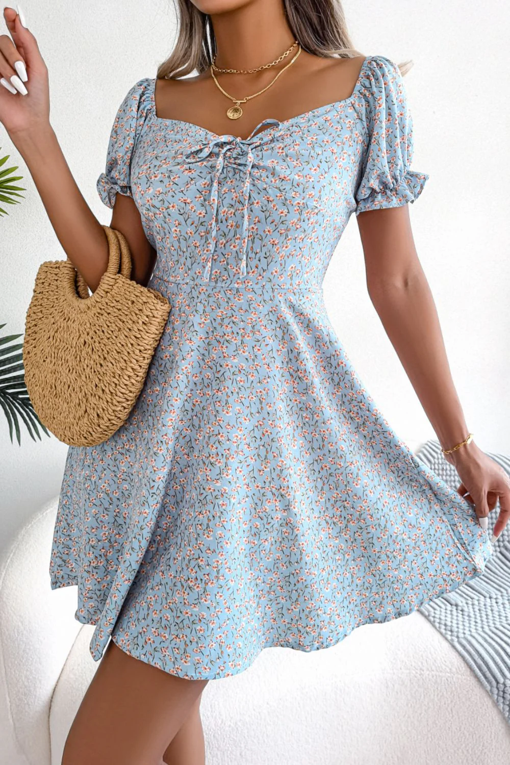 Ditsy Floral Drawstring A-Line Dress - Image 3