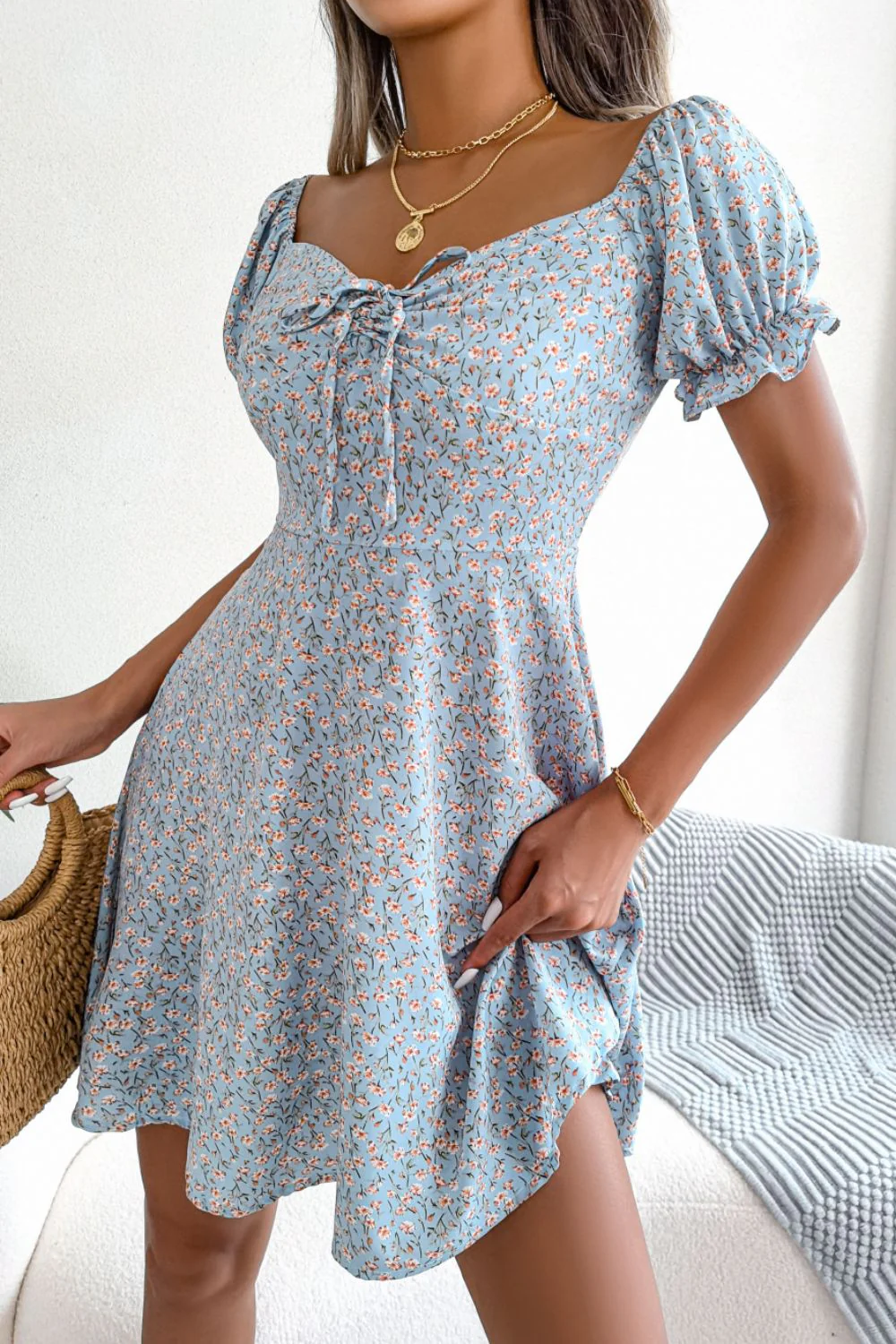 Ditsy Floral Drawstring A-Line Dress - Image 4