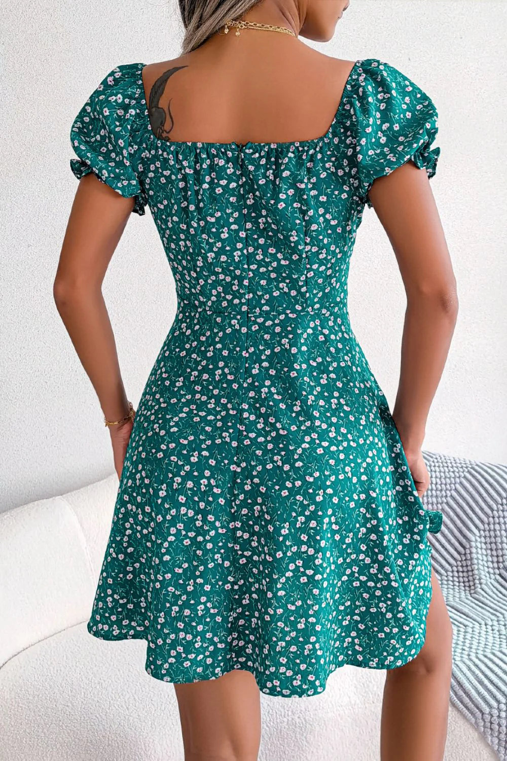 Ditsy Floral Drawstring A-Line Dress - Image 8