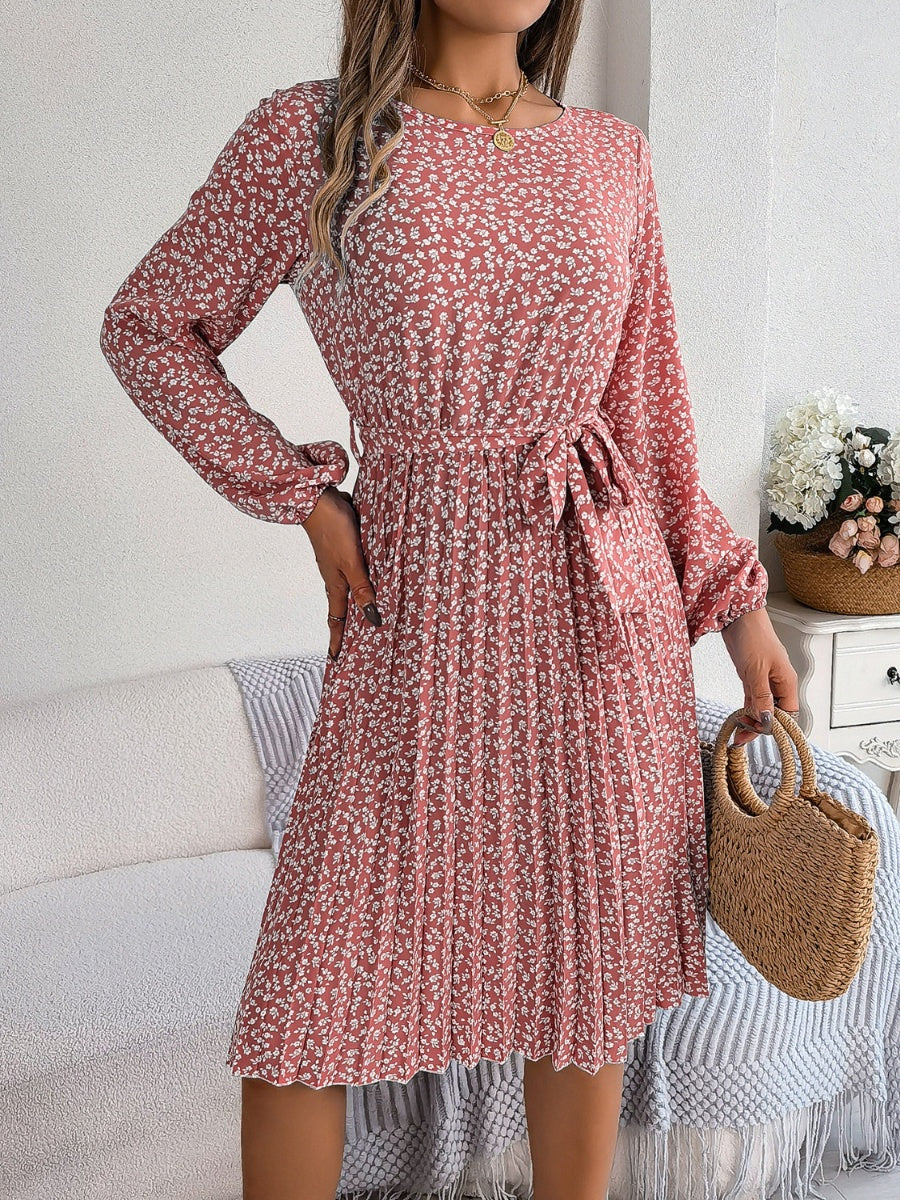 Ditsy Floral Tie Waist Pleated Dress - Image 10