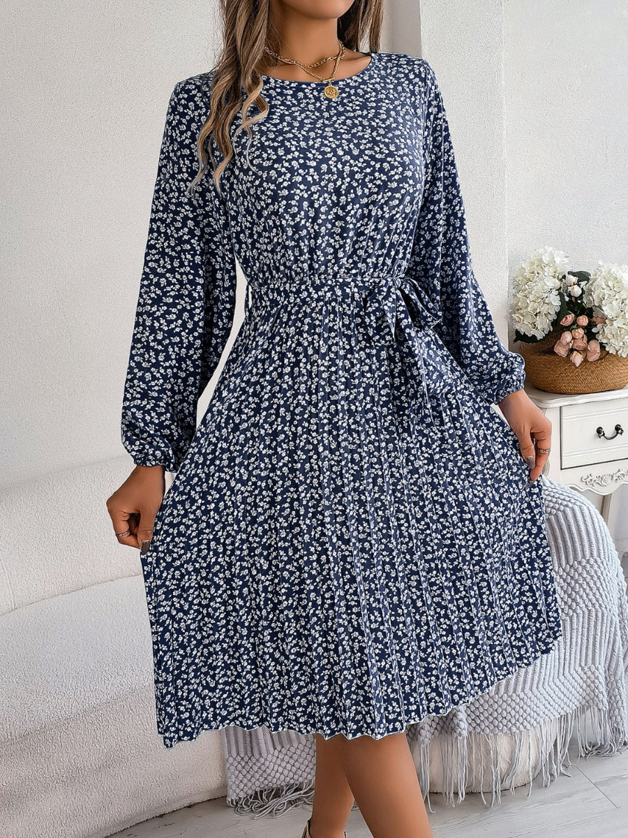 Ditsy Floral Tie Waist Pleated Dress - Image 11