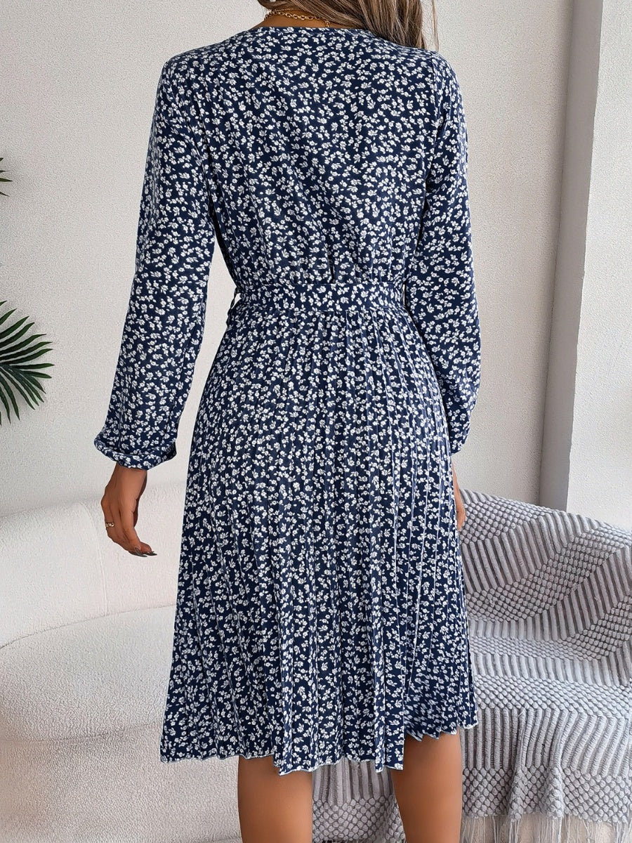 Ditsy Floral Tie Waist Pleated Dress - Image 12