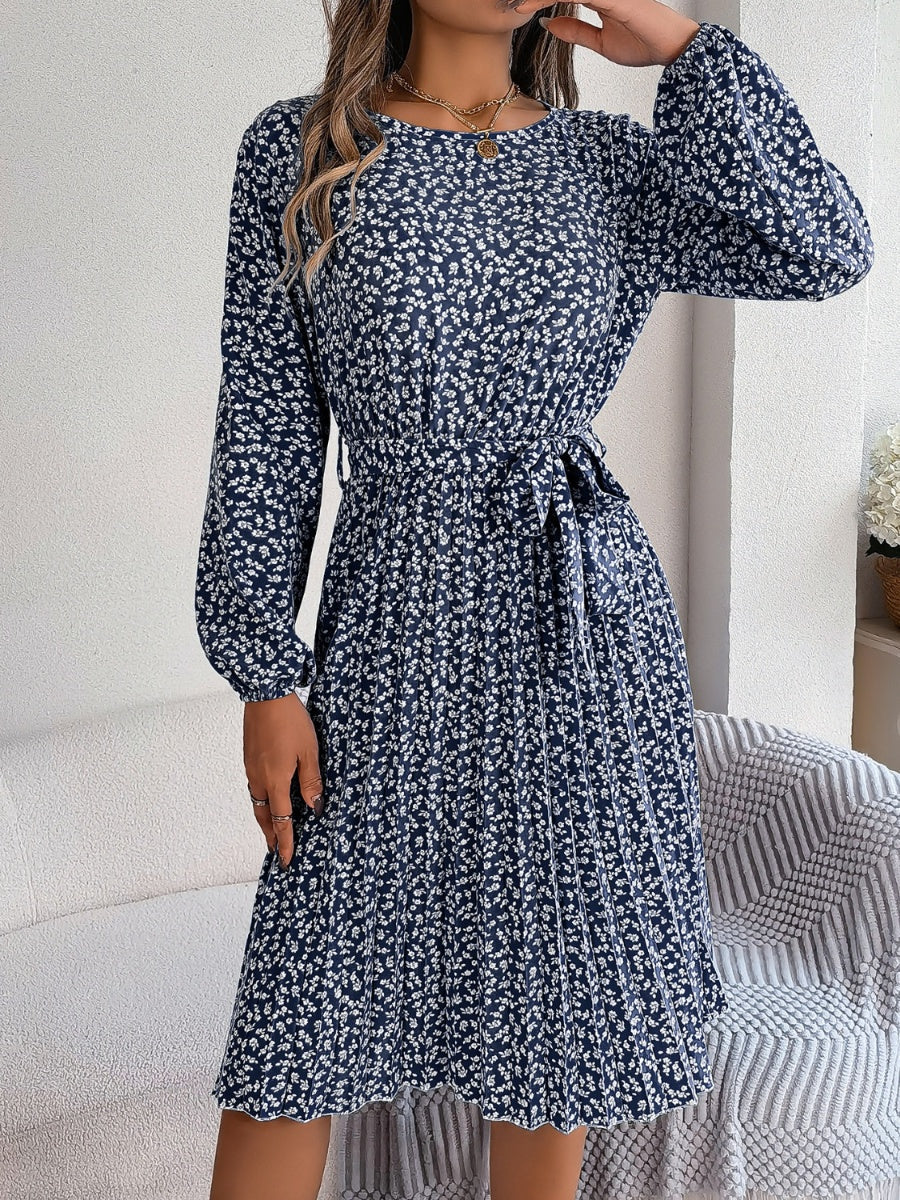 Ditsy Floral Tie Waist Pleated Dress - Image 14
