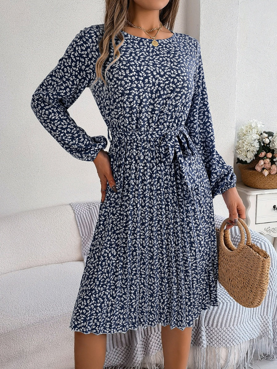 Ditsy Floral Tie Waist Pleated Dress - Image 16