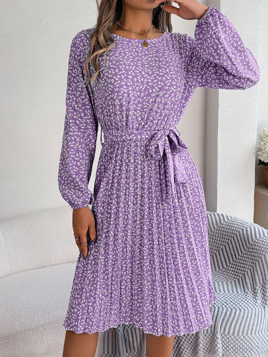 Ditsy Floral Tie Waist Pleated Dress - Image 19