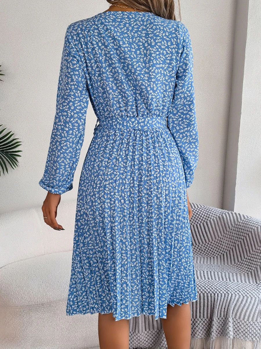 Ditsy Floral Tie Waist Pleated Dress - Image 2