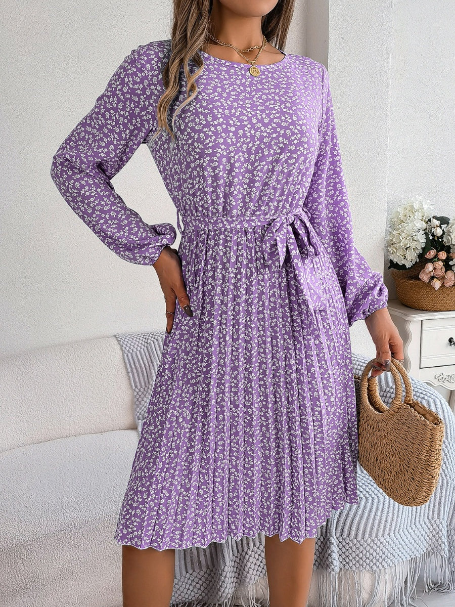 Ditsy Floral Tie Waist Pleated Dress - Image 21