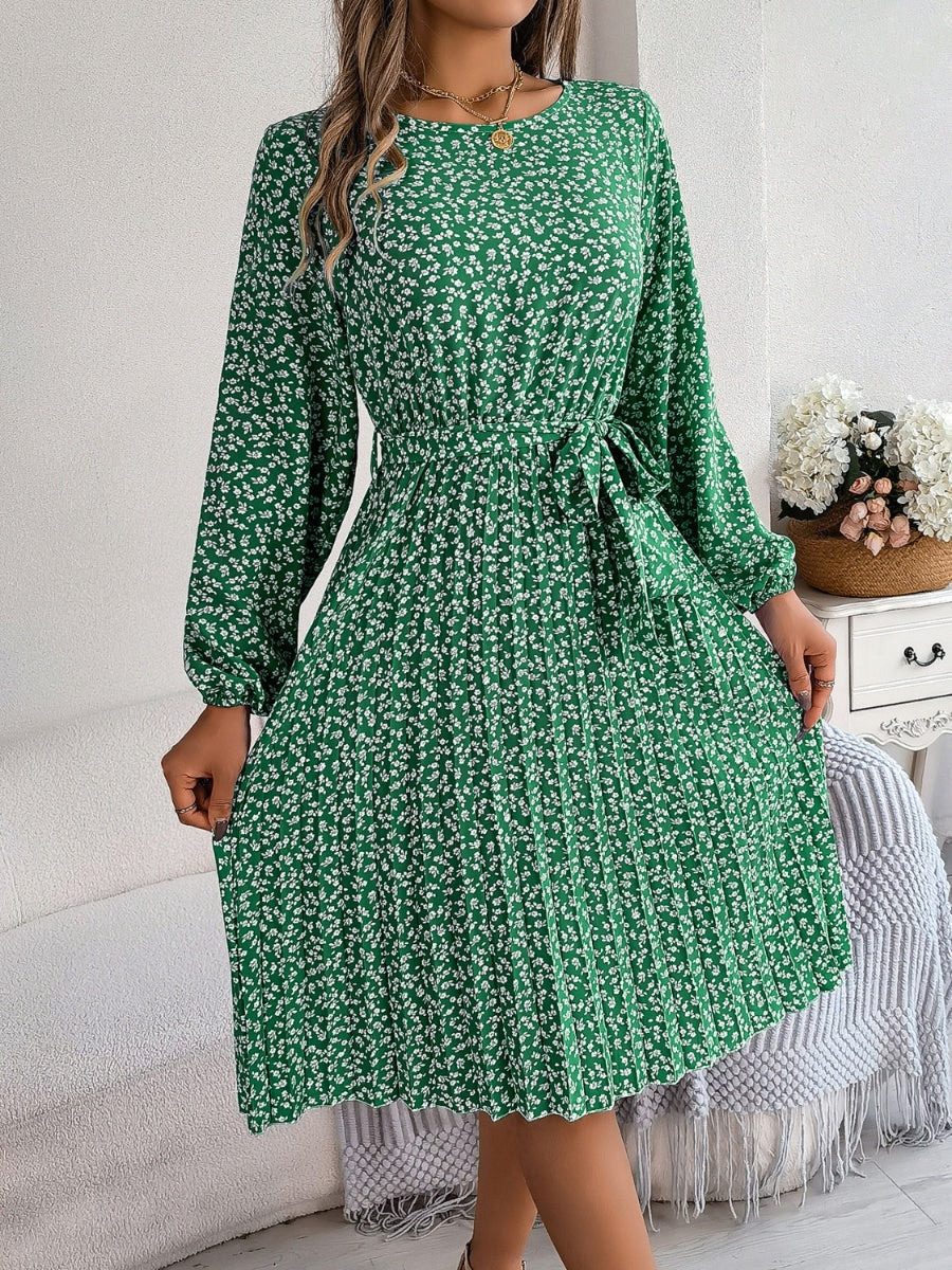Ditsy Floral Tie Waist Pleated Dress - Image 22