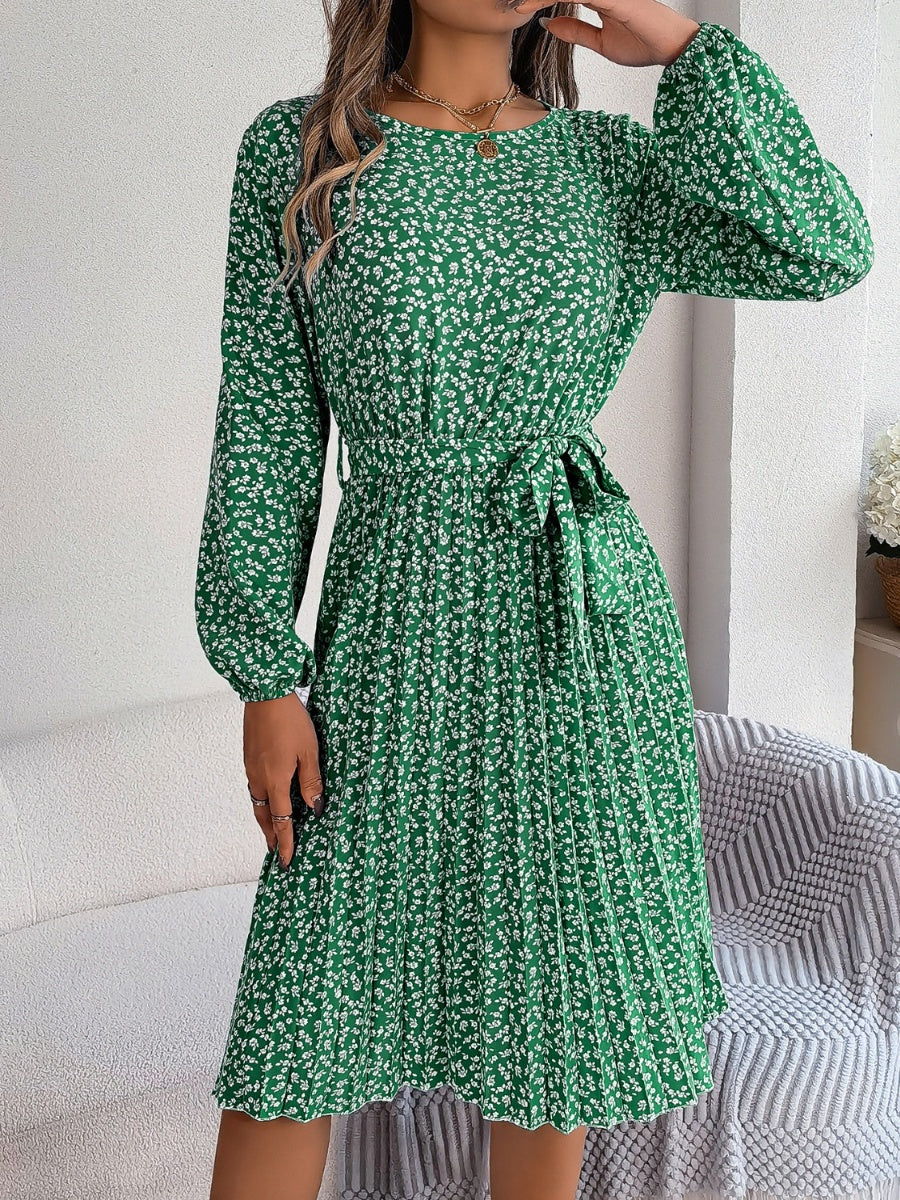 Ditsy Floral Tie Waist Pleated Dress - Image 24