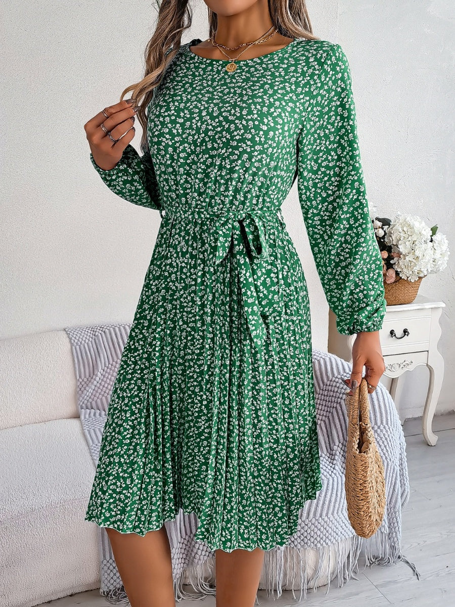 Ditsy Floral Tie Waist Pleated Dress - Image 25