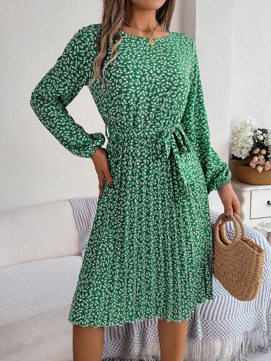Ditsy Floral Tie Waist Pleated Dress - Image 26