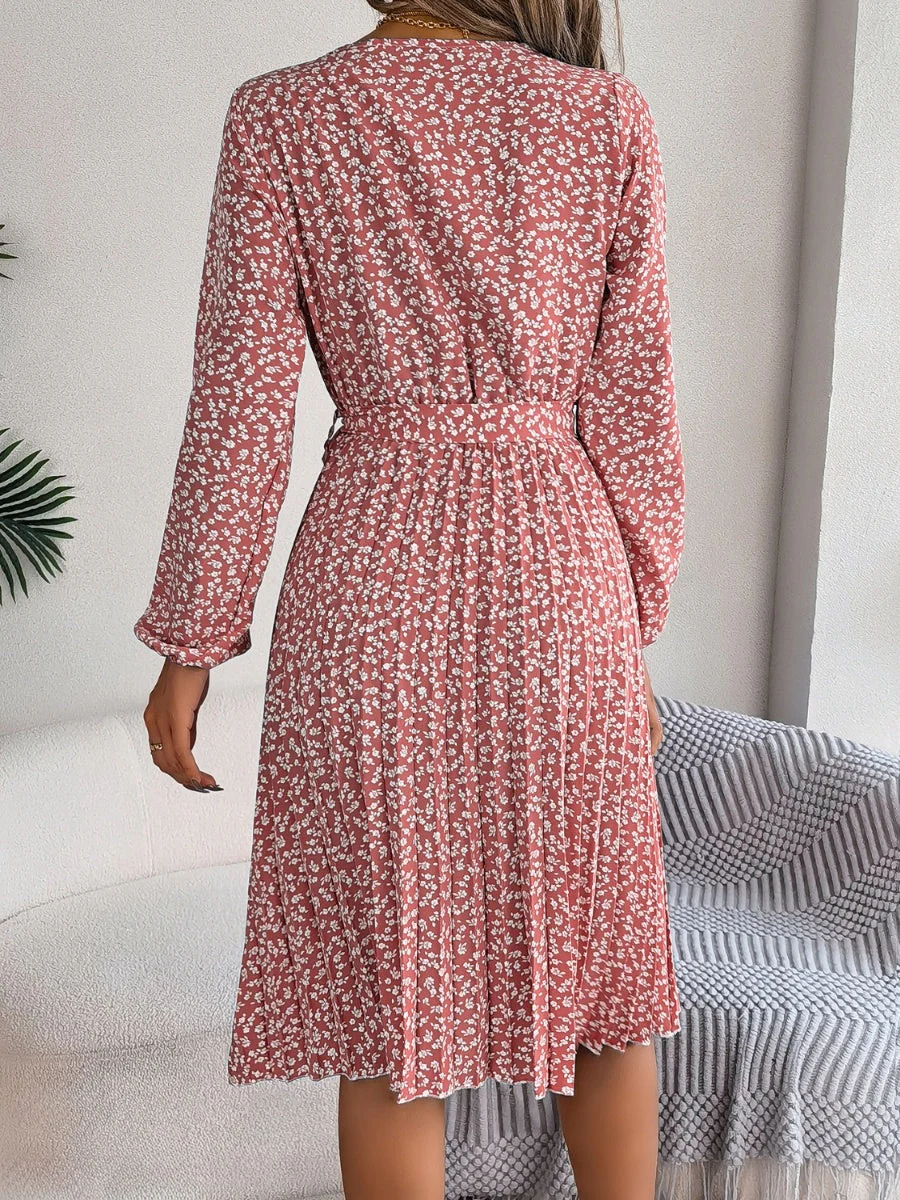 Ditsy Floral Tie Waist Pleated Dress - Image 7
