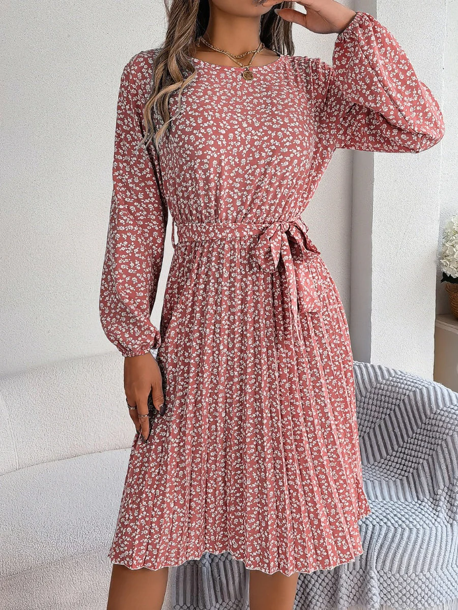 Ditsy Floral Tie Waist Pleated Dress - Image 8