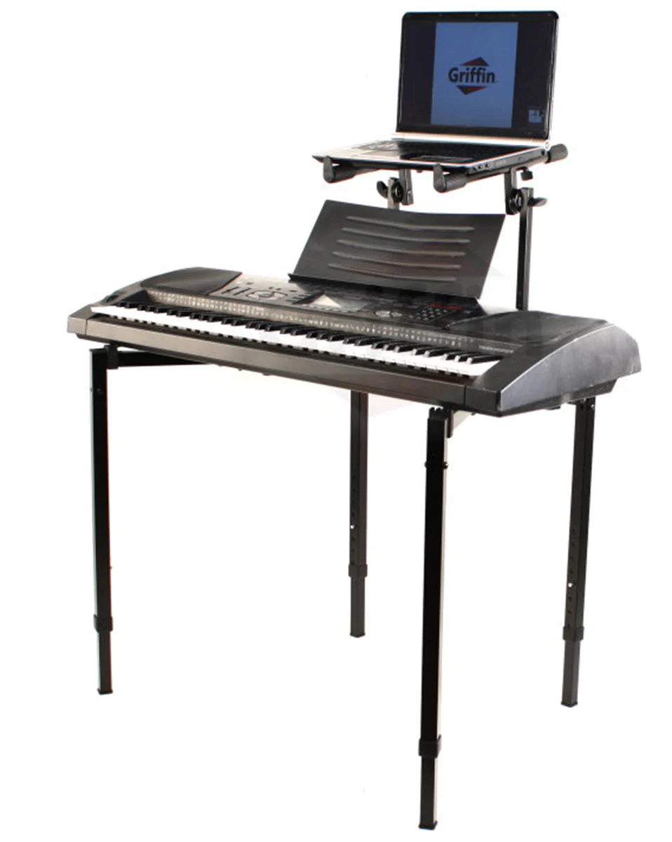 Double Piano Keyboard & Laptop Stand by GRIFFIN - 2 Tier/Dual Portable Studio Mixer Rack for Turntables, DJ Coffins, Speakers, Digital Music Gear by GeekStands.com - Image 2