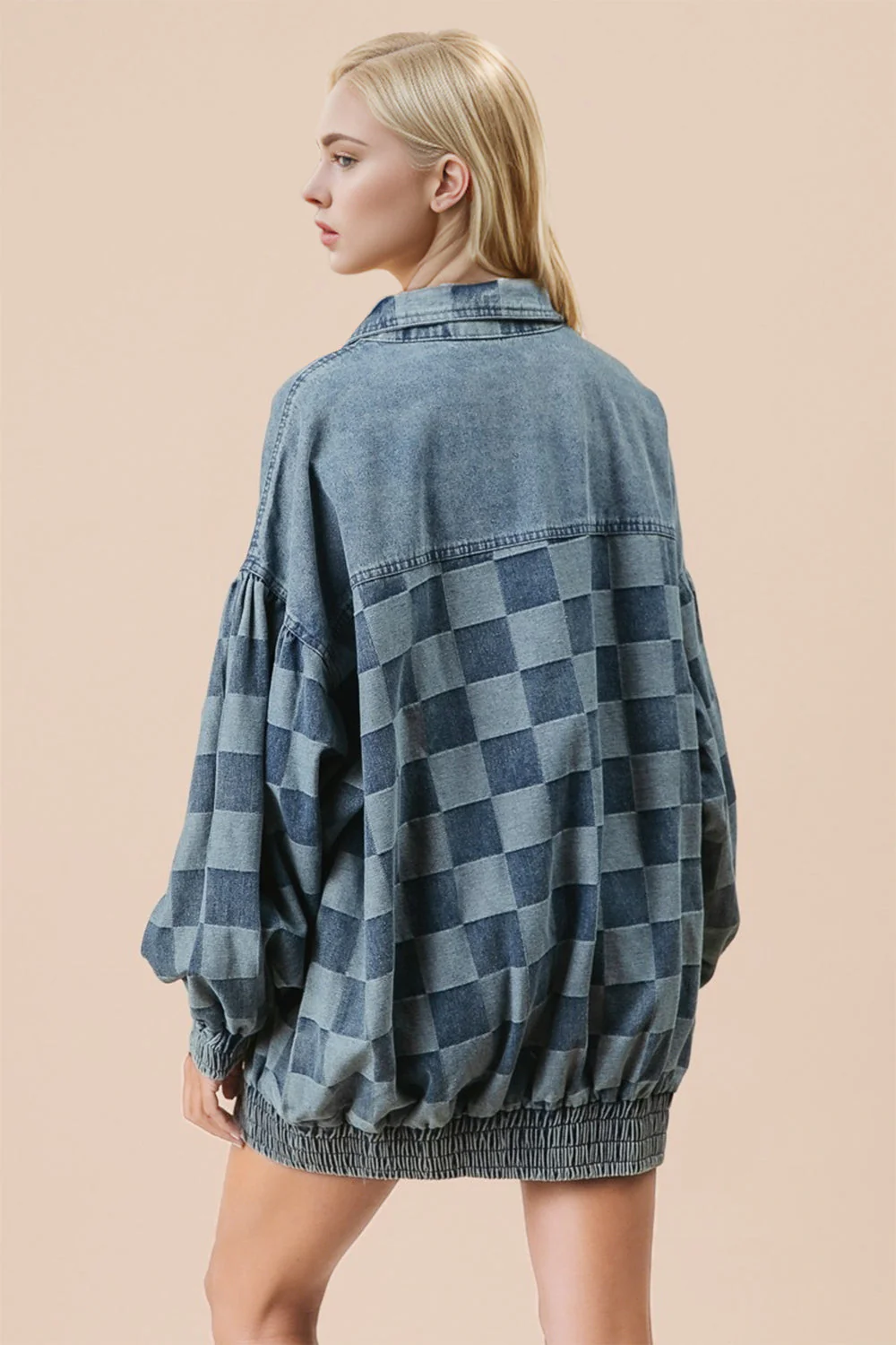 Double Take Checkered Button Up Denim Jacket - Image 2