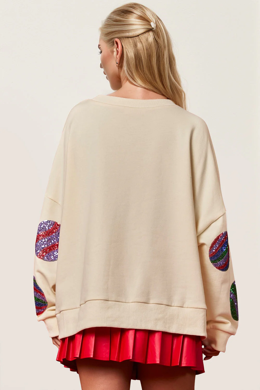 Double Take Christmas Element Sequin Round Neck Long Sleeve Sweatshirt - Image 2