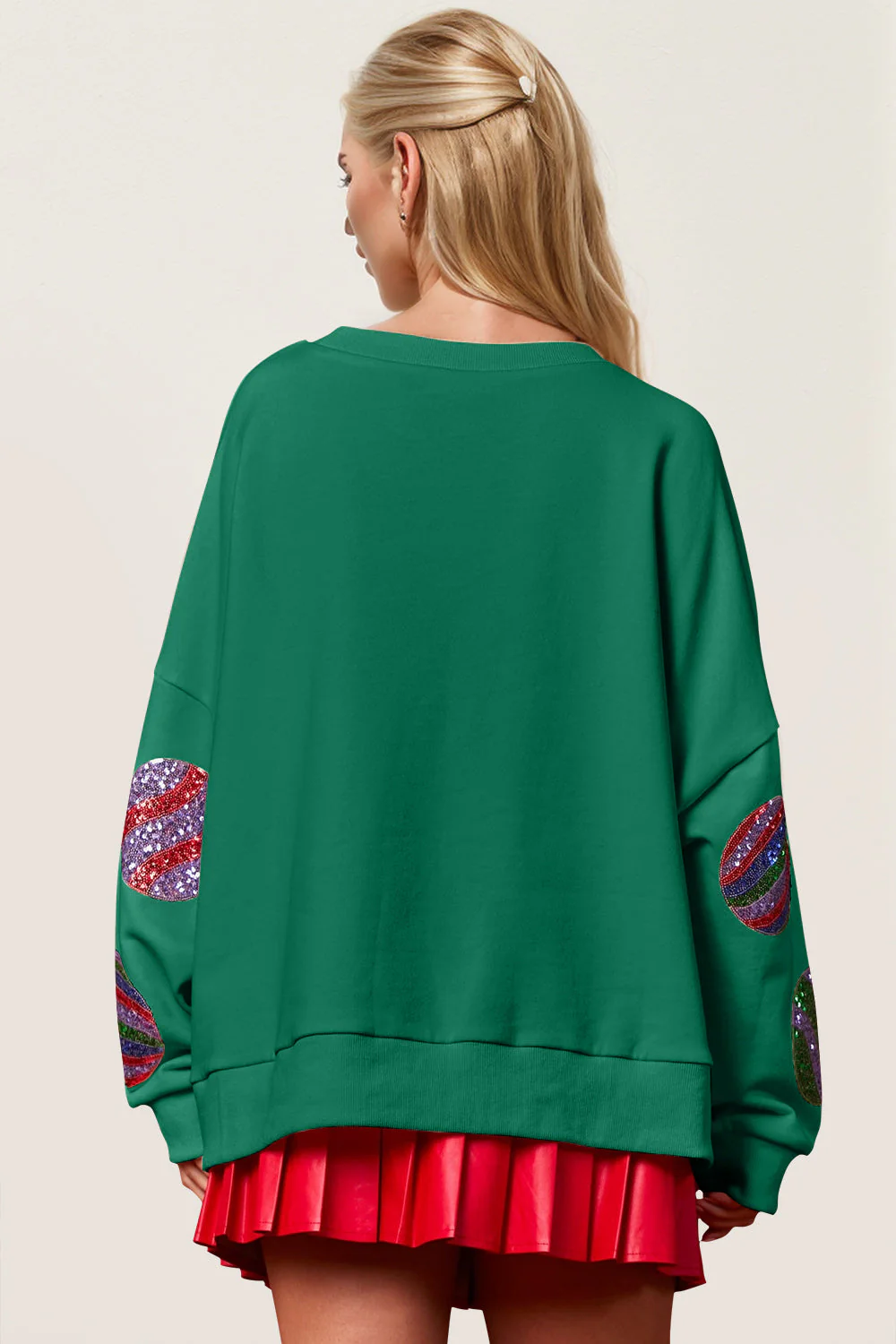 Double Take Christmas Element Sequin Round Neck Long Sleeve Sweatshirt - Image 4