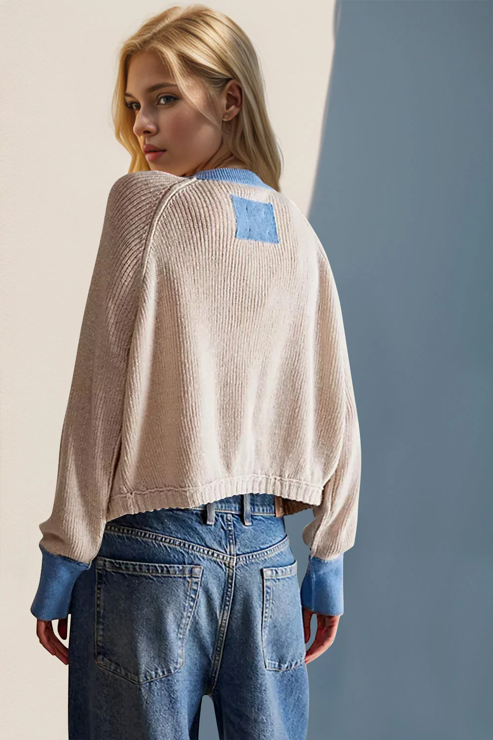 Double Take Contrast Button Up Long Sleeve Cardigan - Image 2