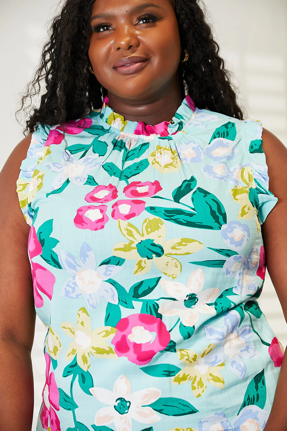Double Take Floral Print Ruffle Shoulder Blouse - Image 8