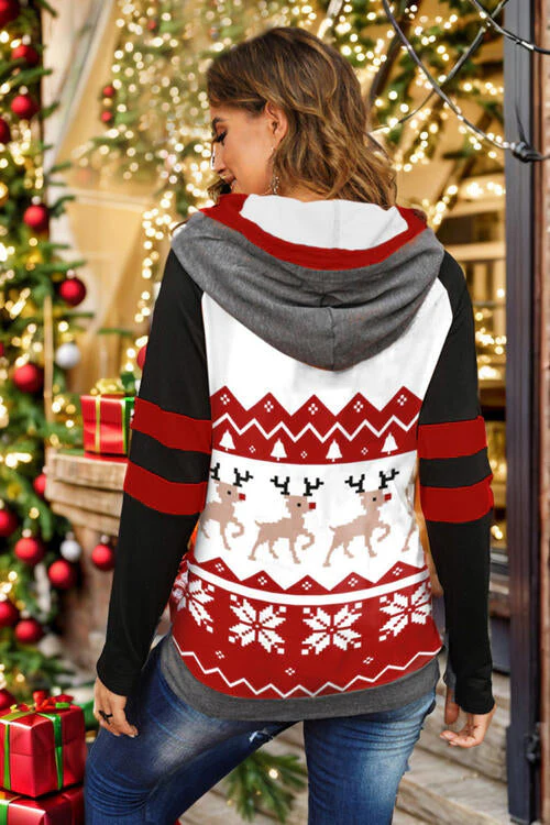 Double Take Full Size Christmas Drawstring Long Sleeve Hoodie - Image 6