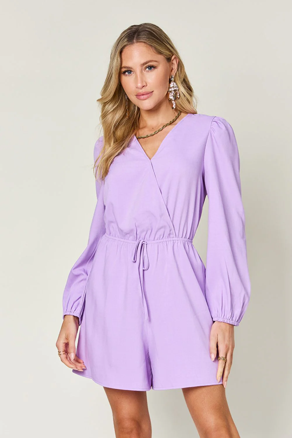 Double Take Full Size Drawstring Long Sleeve Romper - Image 2