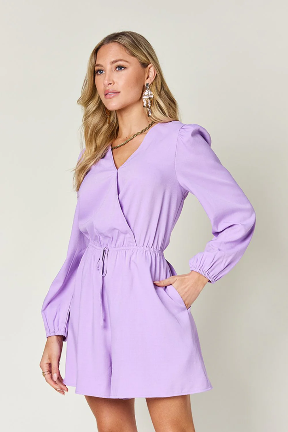 Double Take Full Size Drawstring Long Sleeve Romper - Image 3