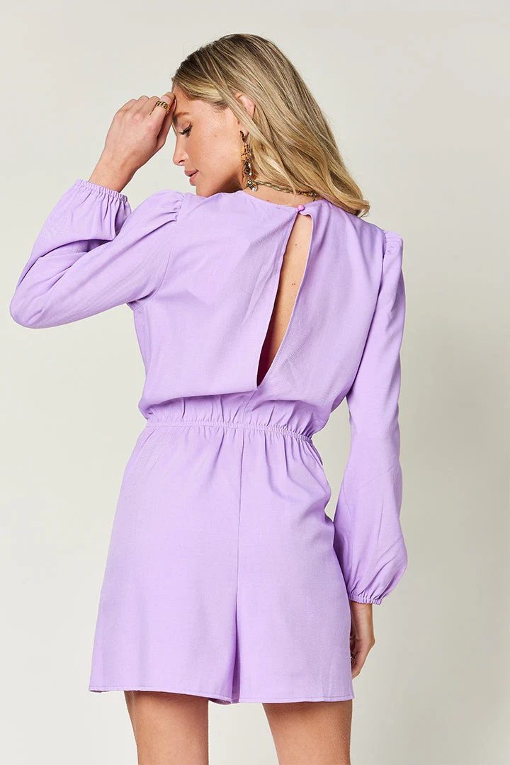 Double Take Full Size Drawstring Long Sleeve Romper - Image 4