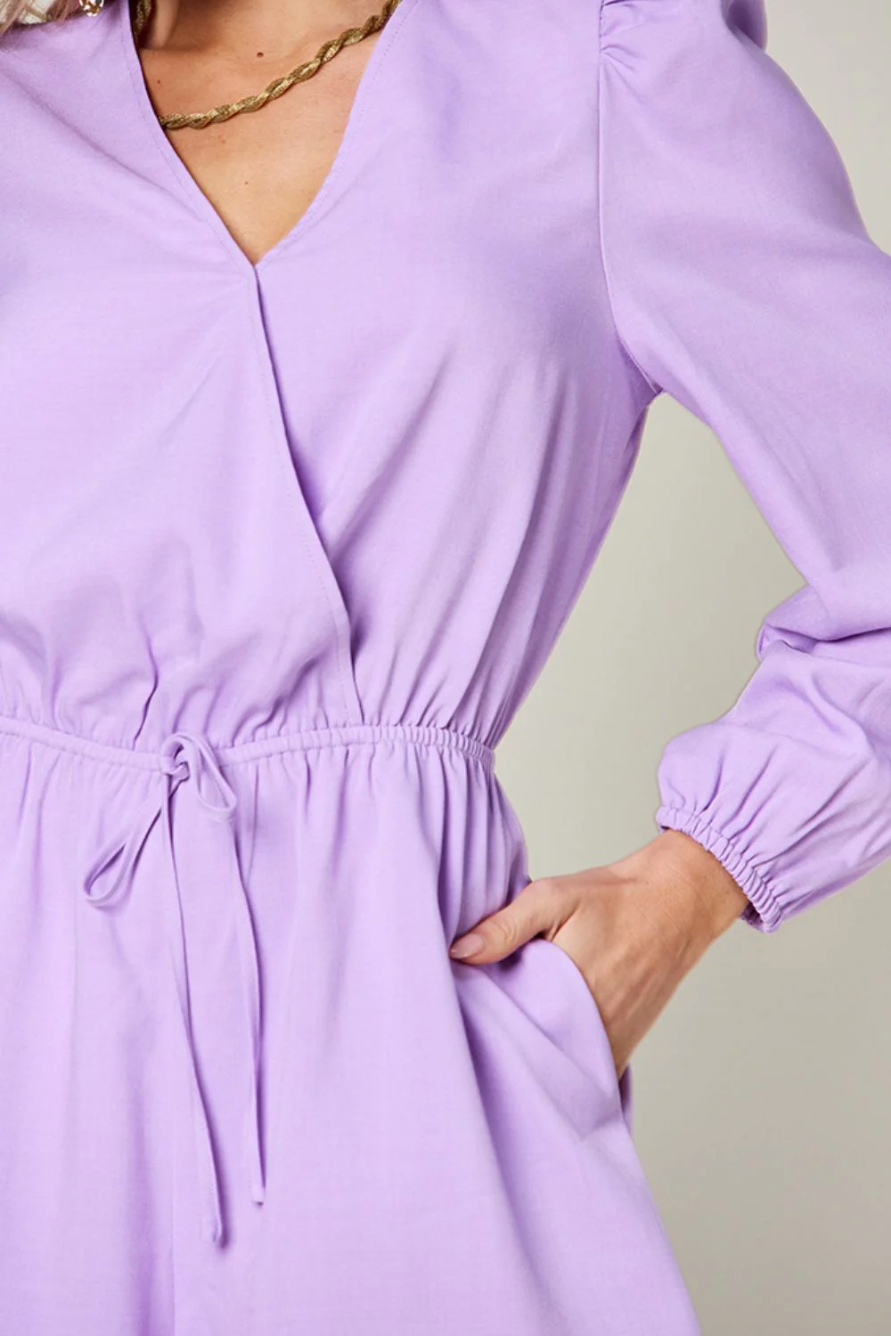 Double Take Full Size Drawstring Long Sleeve Romper - Image 5