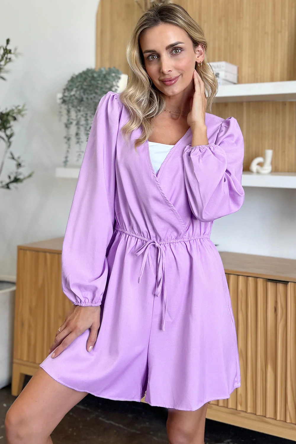 Double Take Full Size Drawstring Long Sleeve Romper - Image 9