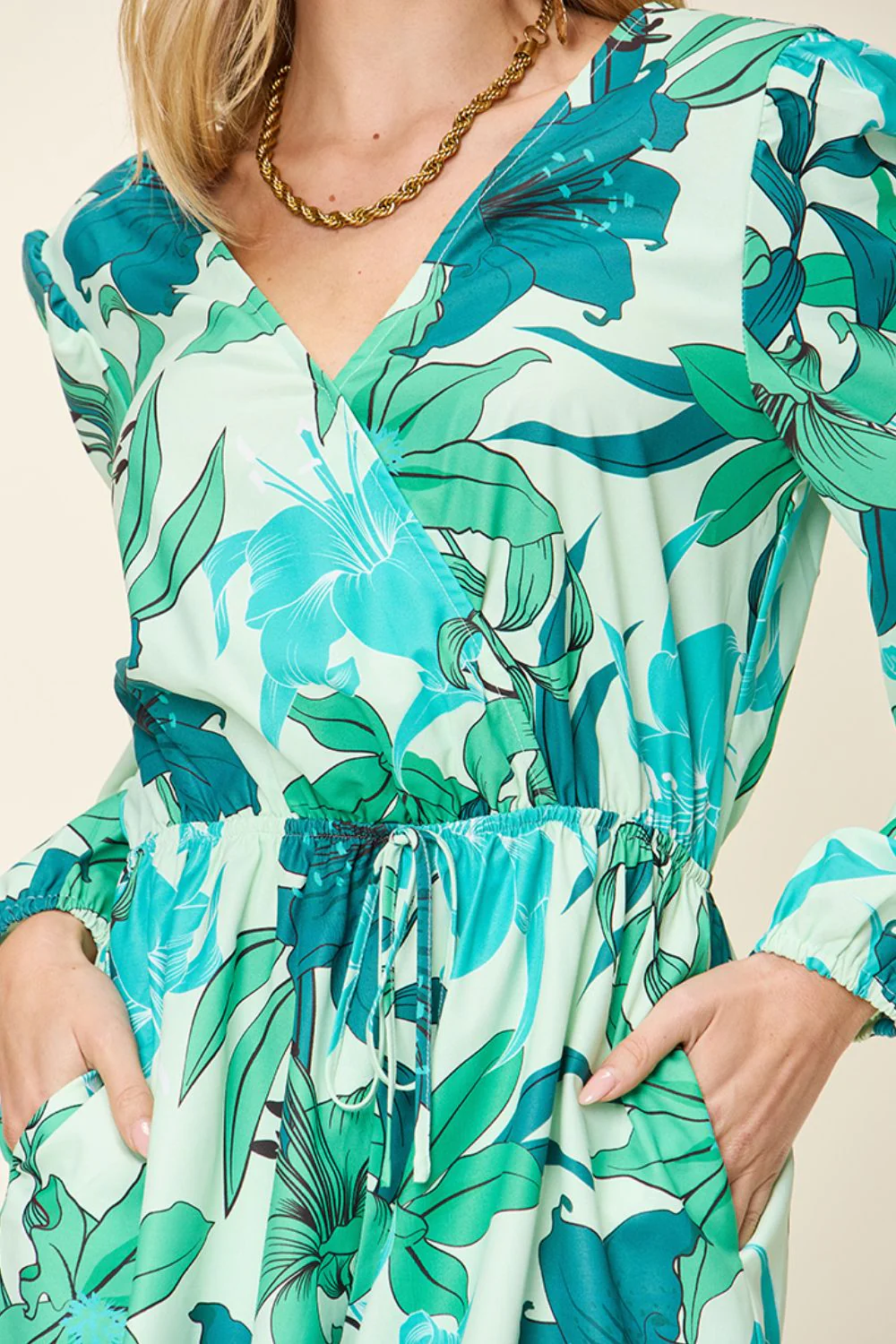 Double Take Full Size Floral Long Sleeve Romper with Pockets - Image 14