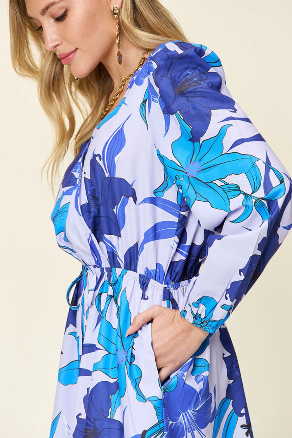 Double Take Full Size Floral Long Sleeve Romper with Pockets - Image 4