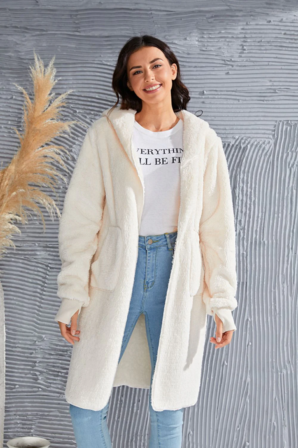 Double Take Full Size Hooded Teddy Bear Jacket with Thumbholes - Image 11