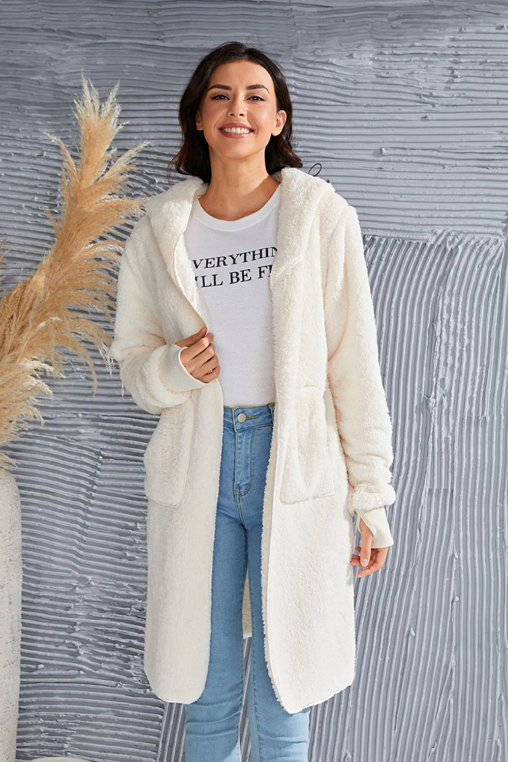Double Take Full Size Hooded Teddy Bear Jacket with Thumbholes - Image 12