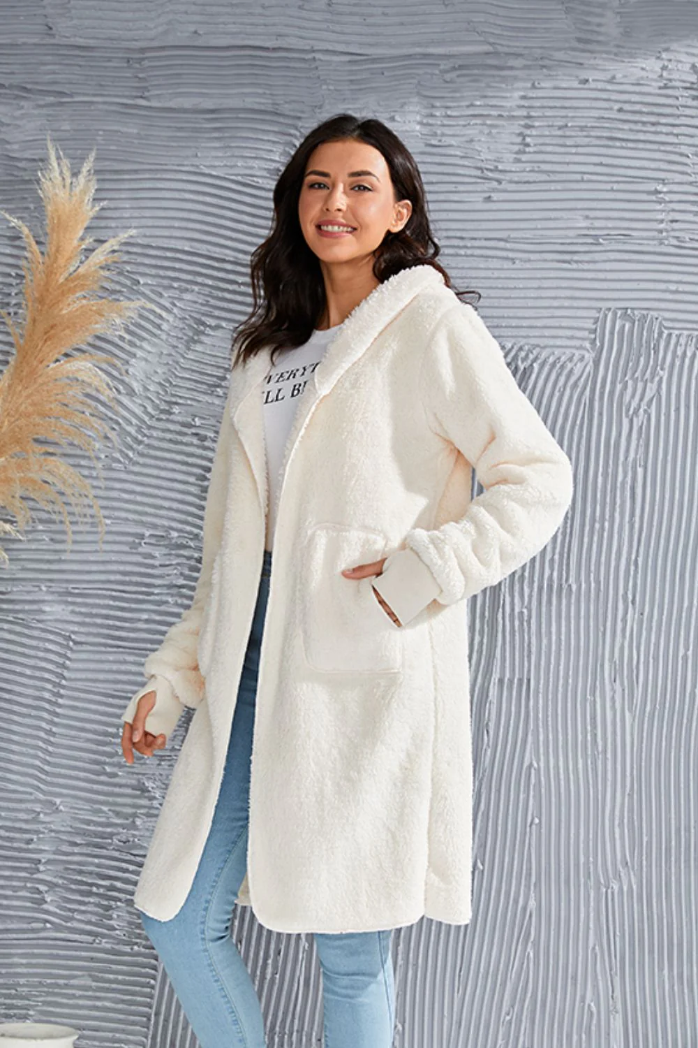 Double Take Full Size Hooded Teddy Bear Jacket with Thumbholes - Image 14