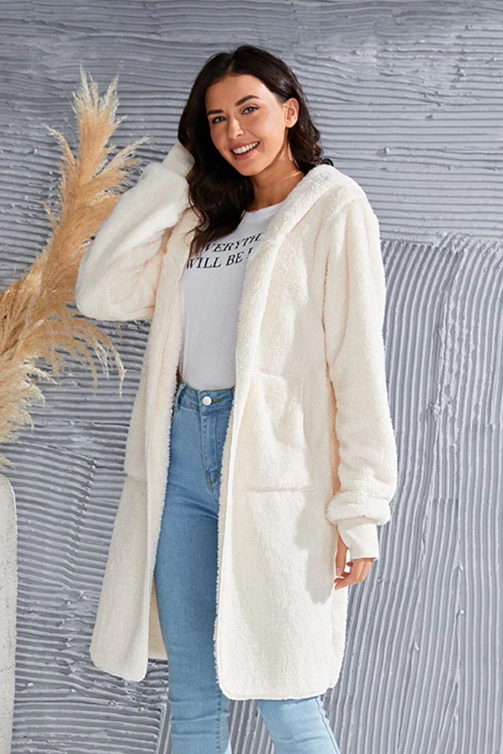 Double Take Full Size Hooded Teddy Bear Jacket with Thumbholes - Image 15