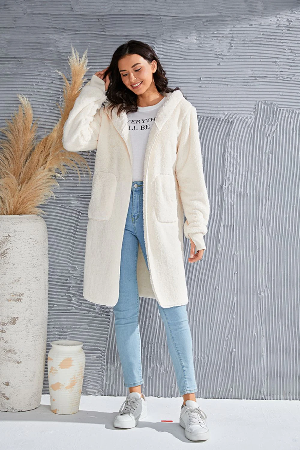 Double Take Full Size Hooded Teddy Bear Jacket with Thumbholes - Image 18