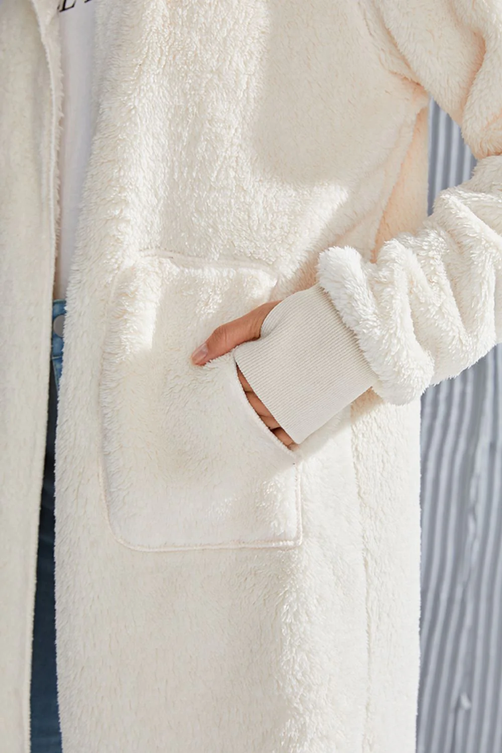 Double Take Full Size Hooded Teddy Bear Jacket with Thumbholes - Image 19