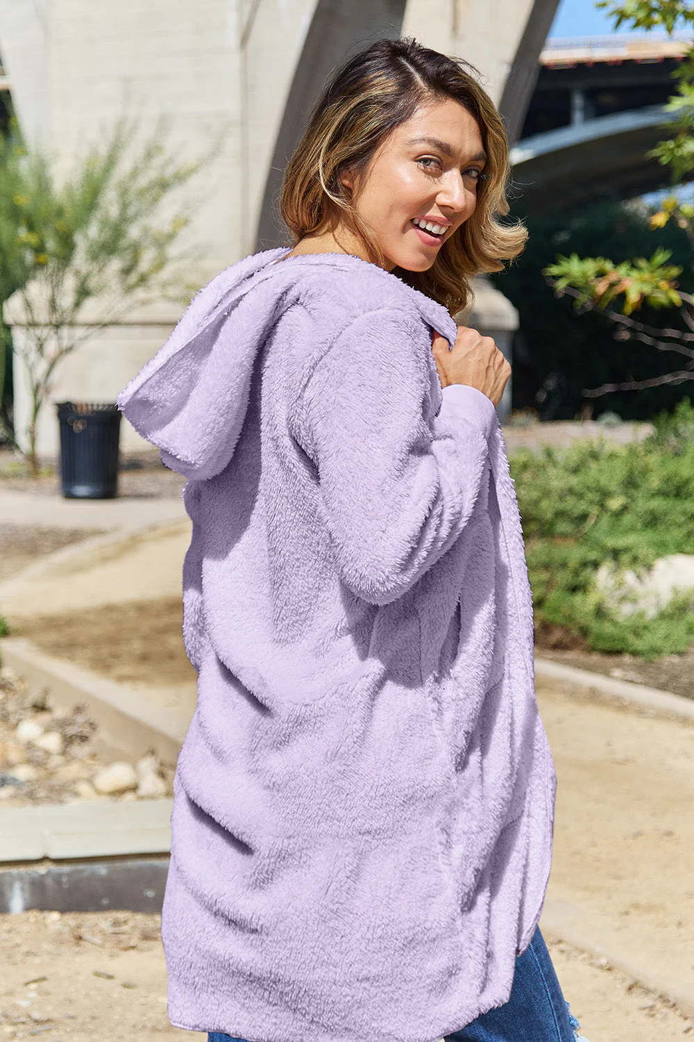 Double Take Full Size Hooded Teddy Bear Jacket with Thumbholes - Image 25