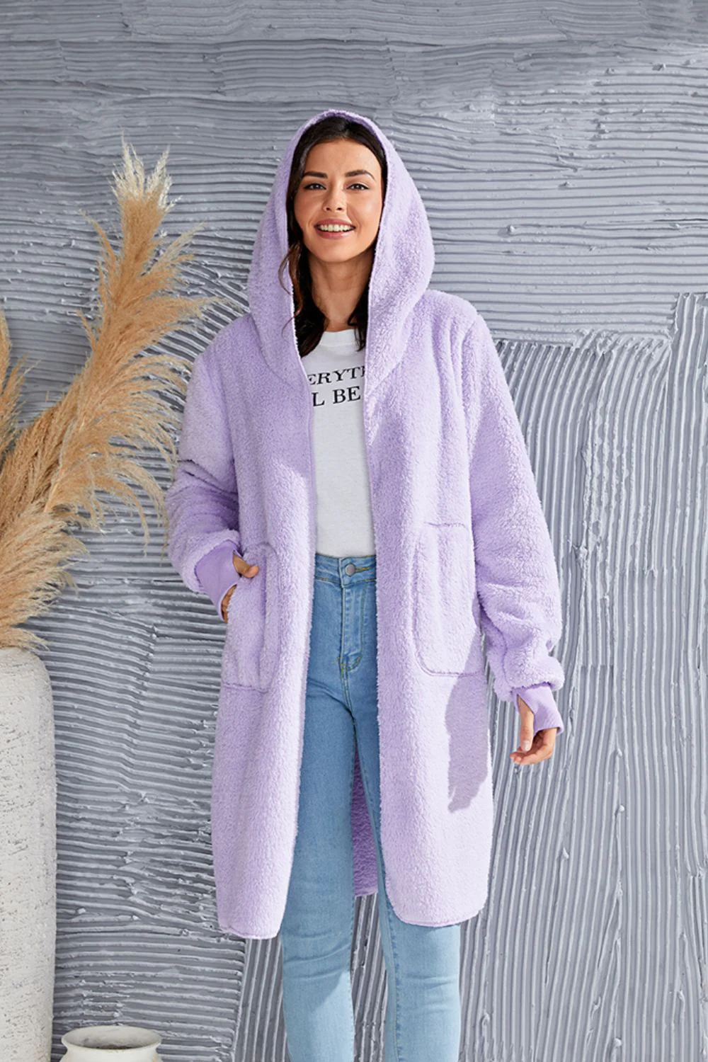 Double Take Full Size Hooded Teddy Bear Jacket with Thumbholes - Image 26