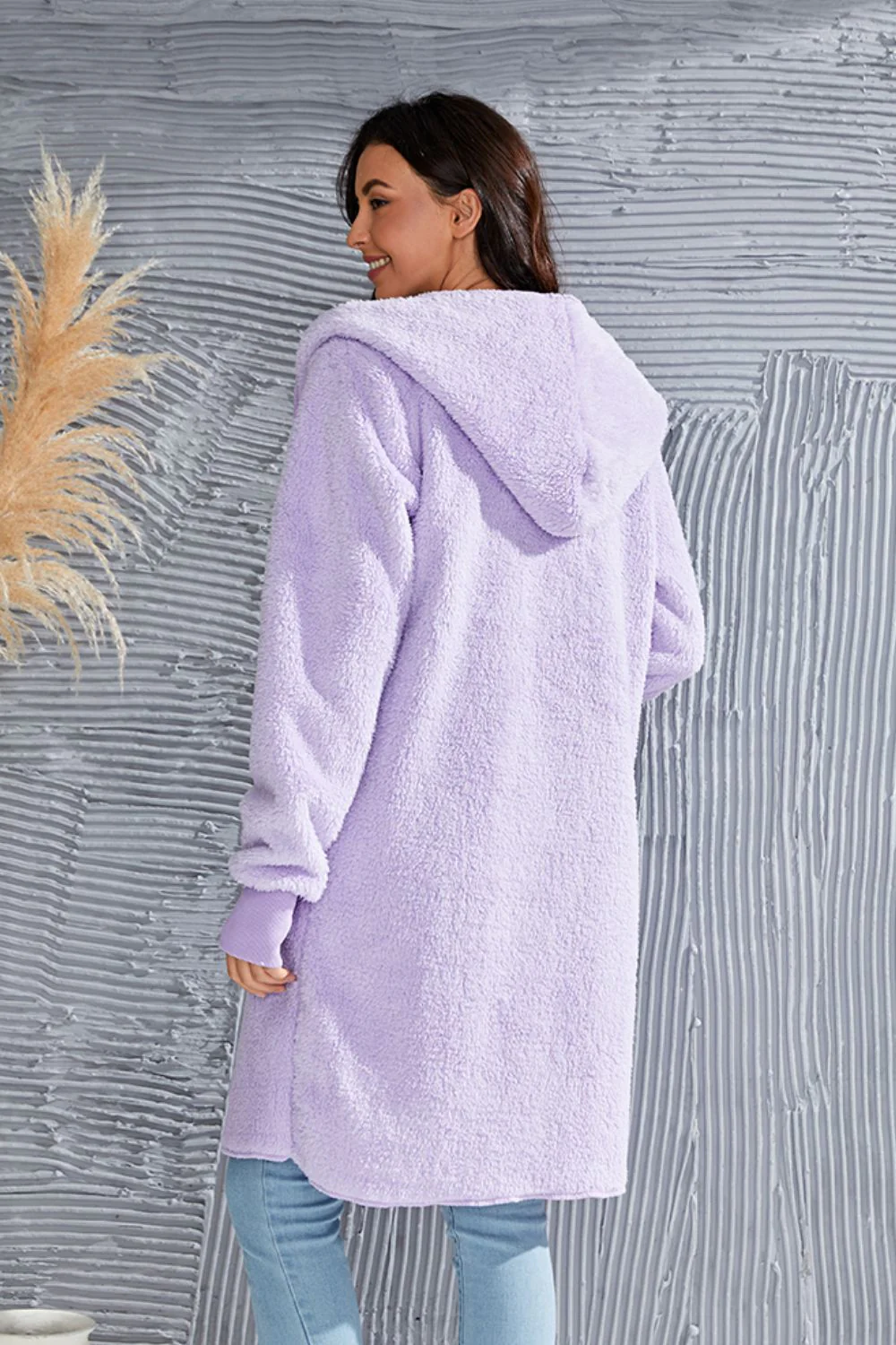 Double Take Full Size Hooded Teddy Bear Jacket with Thumbholes - Image 28