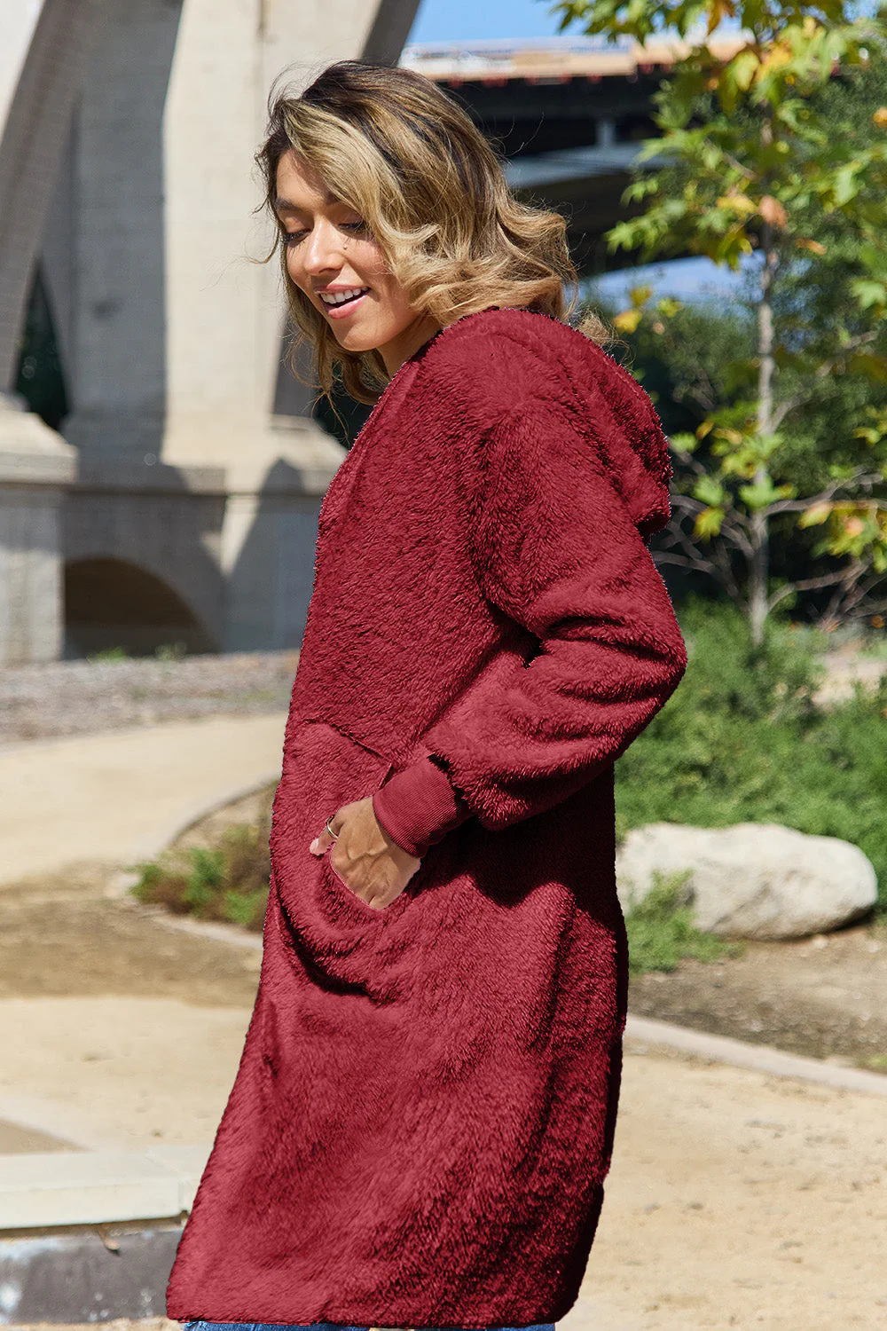 Double Take Full Size Hooded Teddy Bear Jacket with Thumbholes - Image 3
