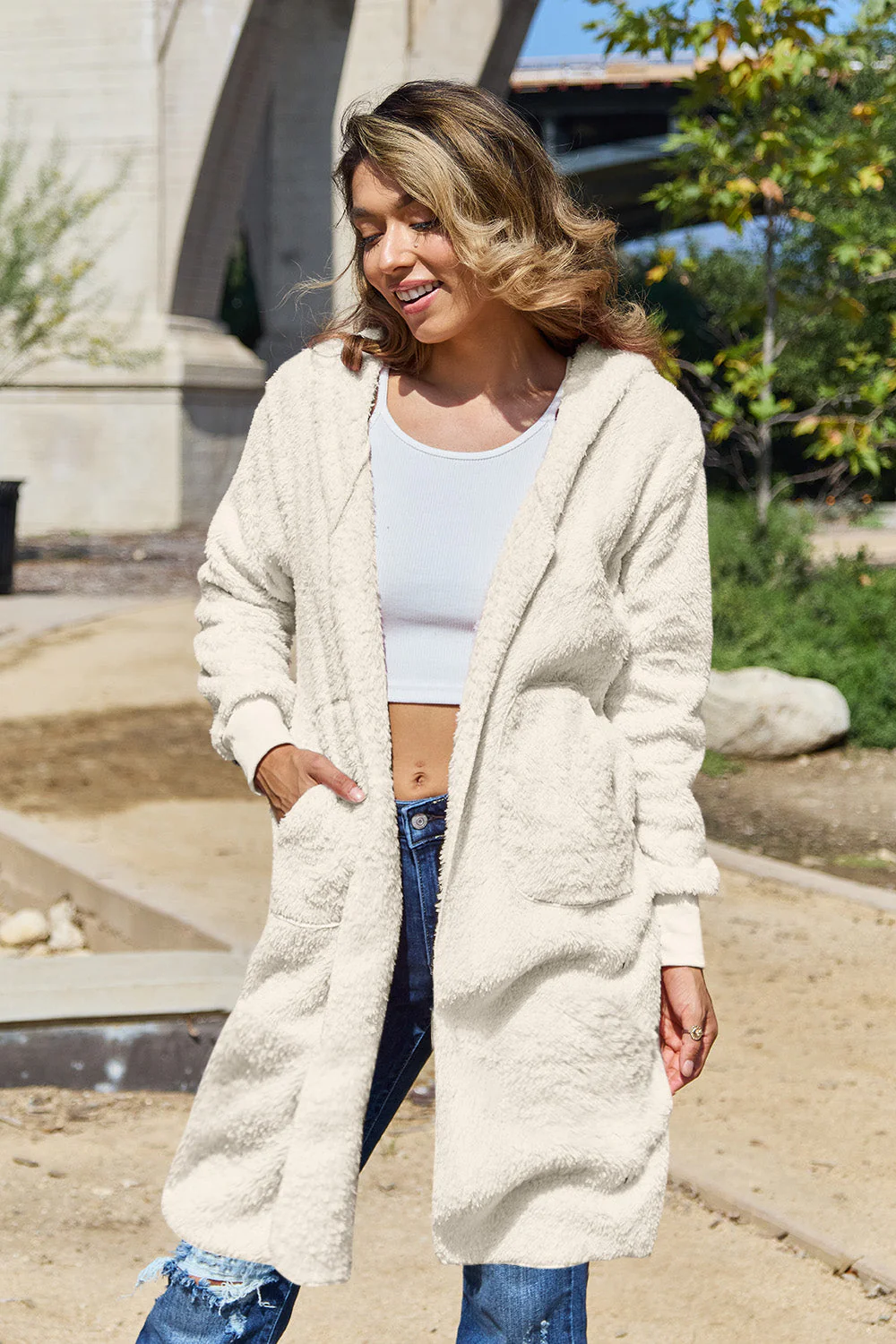 Double Take Full Size Hooded Teddy Bear Jacket with Thumbholes - Image 7