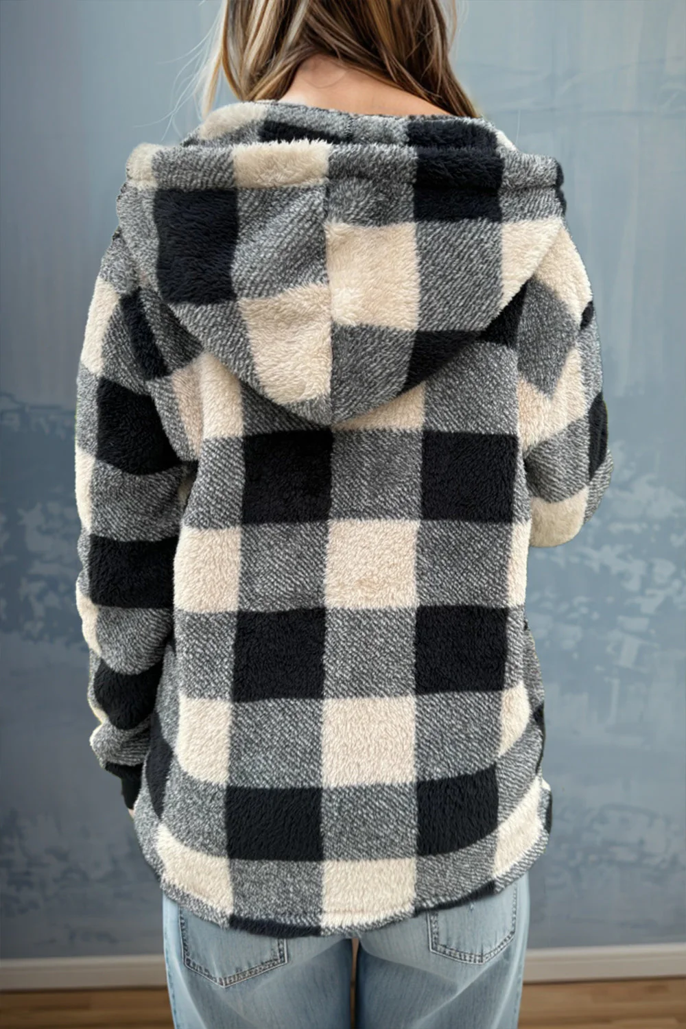 Double Take Full Size Plaid Long Sleeve Hooded Coat - Image 10