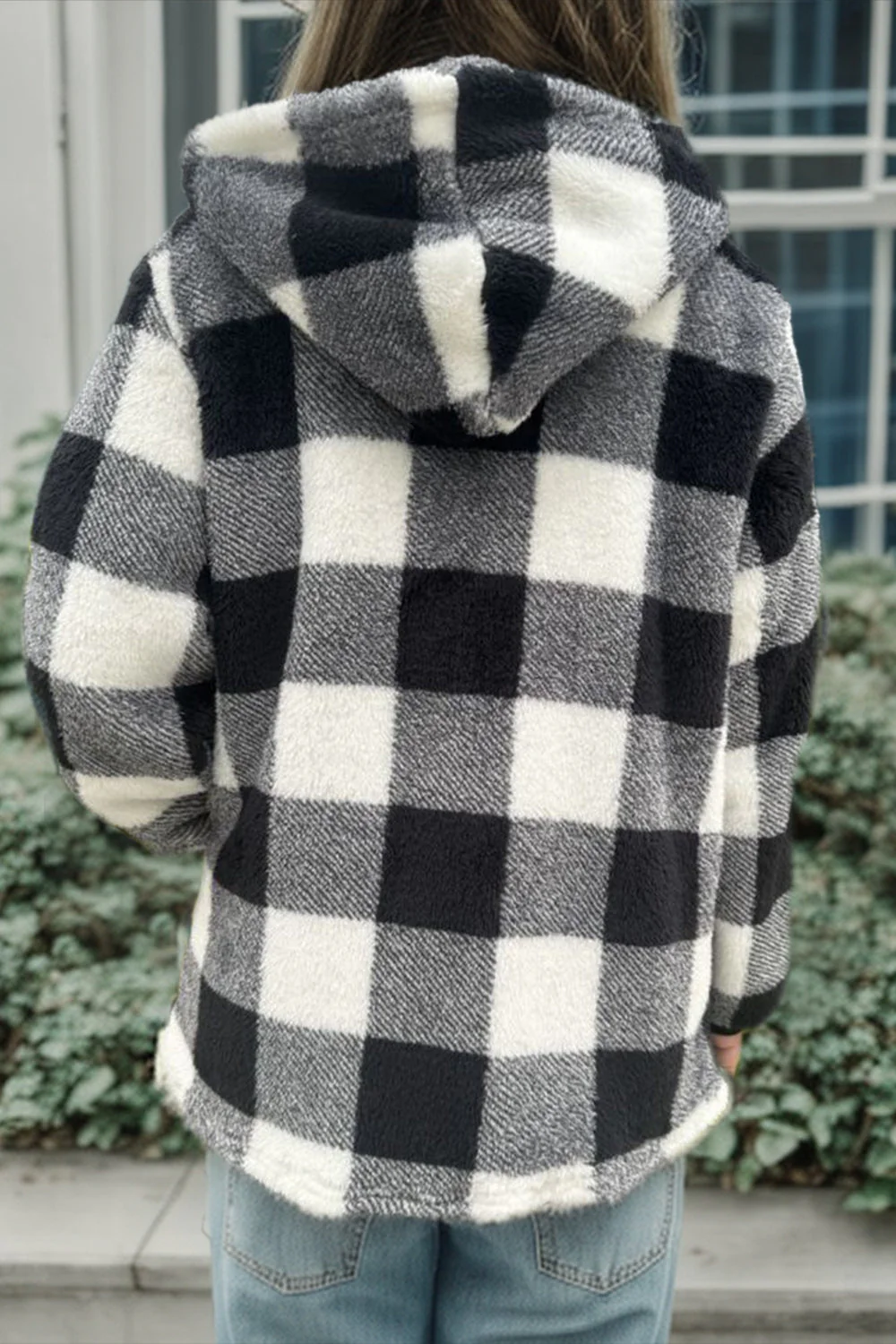 Double Take Full Size Plaid Long Sleeve Hooded Coat - Image 13