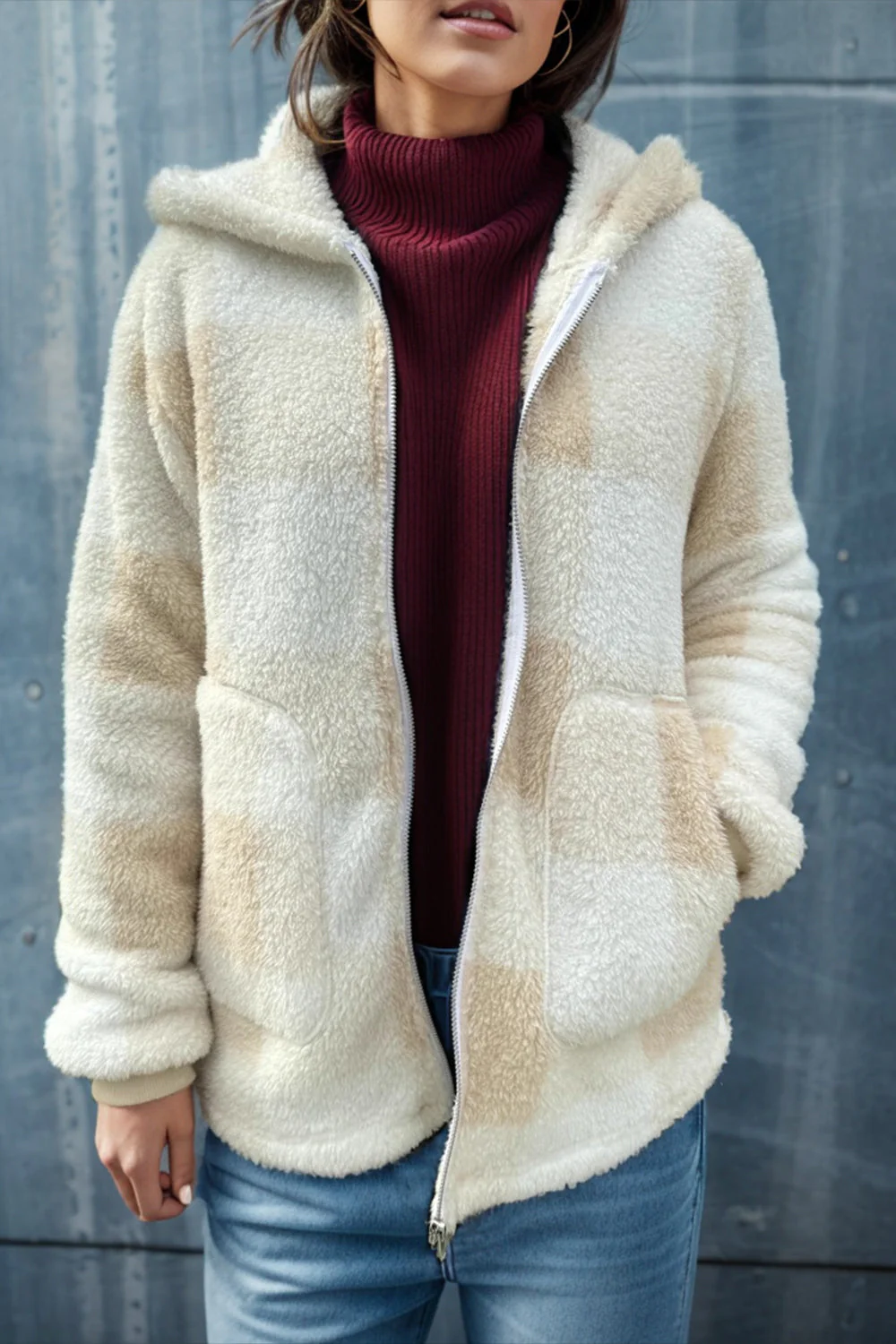 Double Take Full Size Plaid Long Sleeve Hooded Coat - Image 4