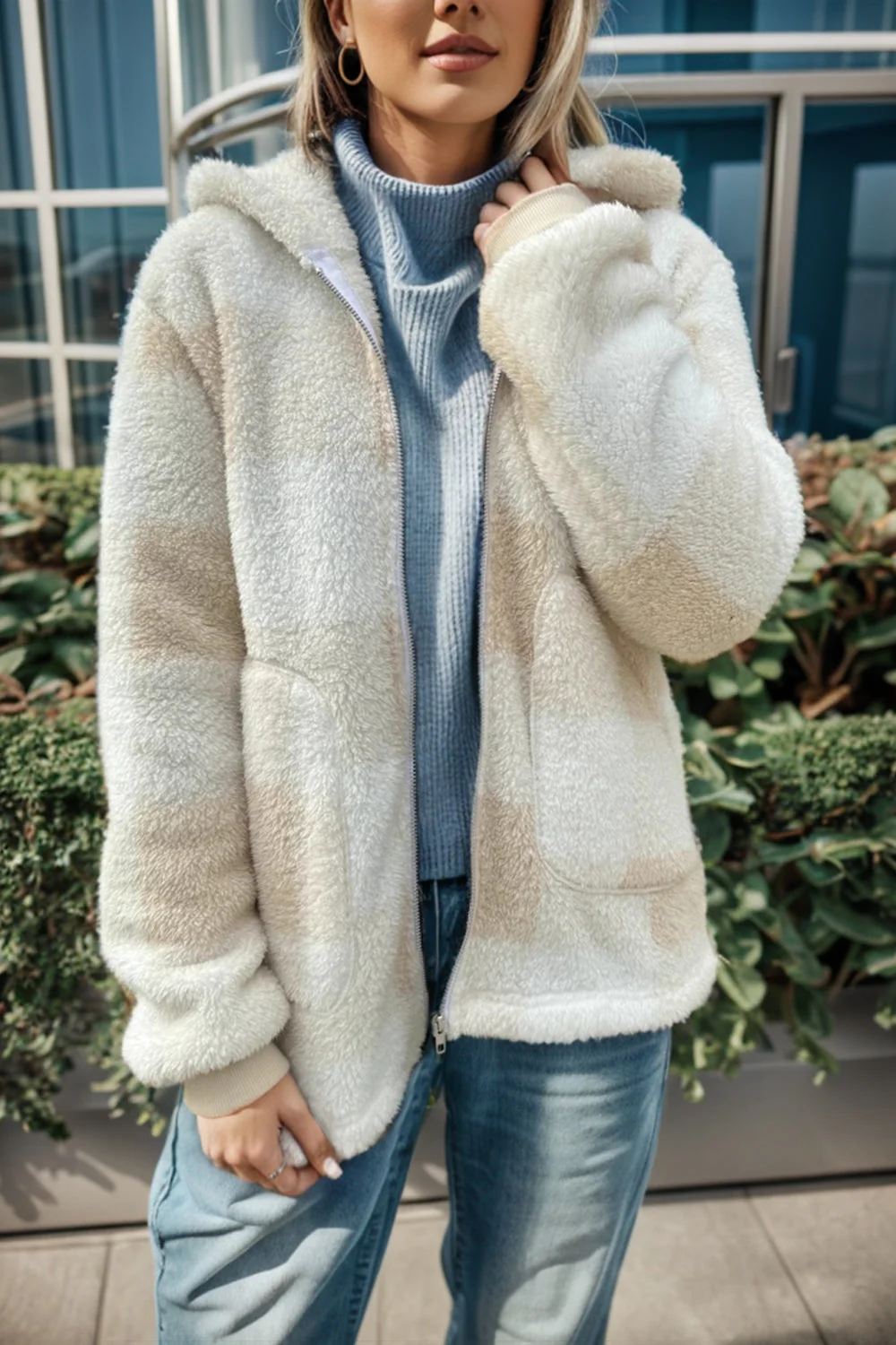 Double Take Full Size Plaid Long Sleeve Hooded Coat - Image 5